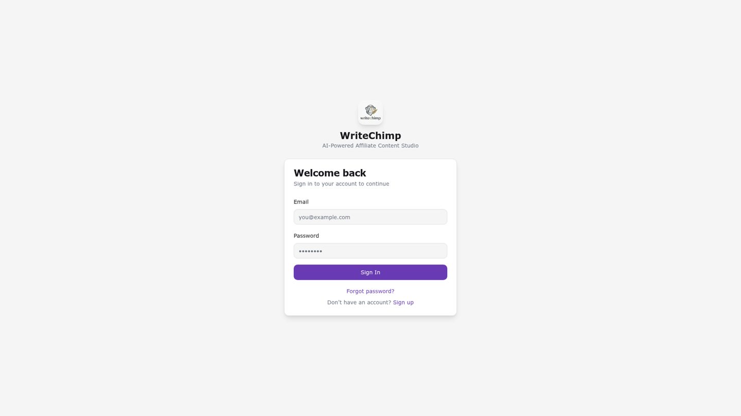 WriteChimp — Web app · Content